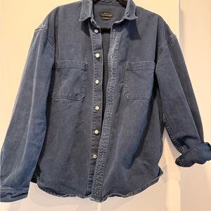 Zara Washed Denim Shirt Jacket in Blue